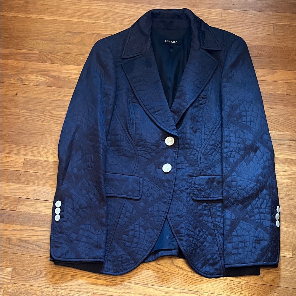 Escada Vintage 1990s Silk & Cotton Textured Navy Jacket